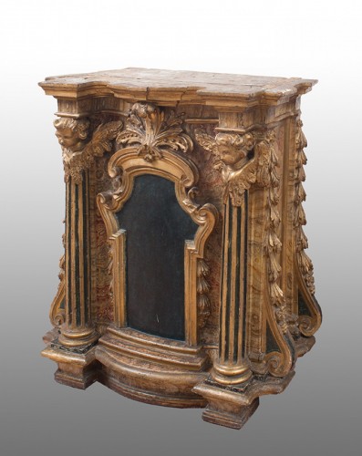 Antiquités - Tabernacle en bois doré et sculpté - Italie, Rome XVIIe siècle