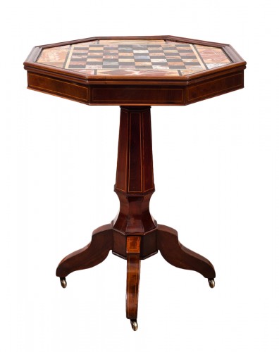 Charles X pedestal table, polychrome marble top - France early 19th century