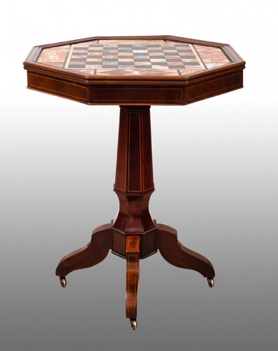 Charles X pedestal table, polychrome marble top - France early 19th century - 