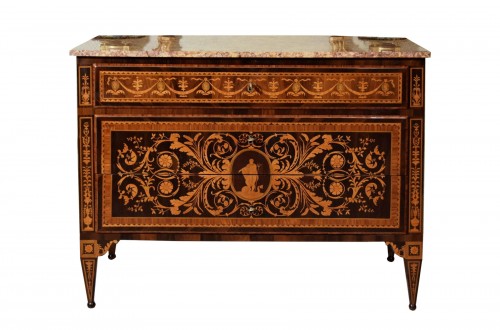 18th Century, Neoclassical Italian Inlay Wood Chest of Drawers 