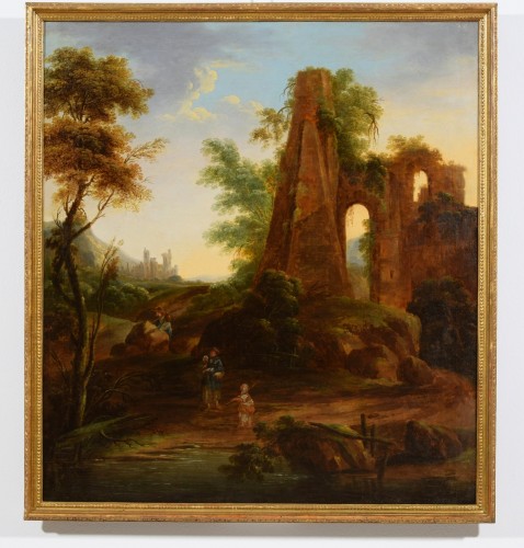 18th Century Italian Painting Depicts A landscape With Ruins - 