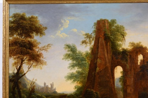 Paysage de ruines et voyageurs, Italie XVIIIe Siècle - 