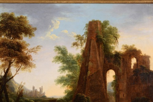  - 18th Century Italian Painting Depicts A landscape With Ruins