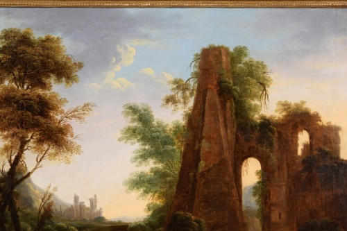  - Paysage de ruines et voyageurs, Italie XVIIIe Siècle