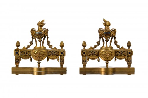19th Century, Pair of French Gilt Bronze Fireplace Chenets