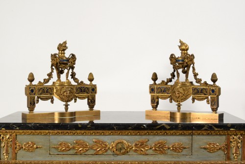 19th Century, Pair of French Gilt Bronze Fireplace Chenets - Decorative Objects Style 