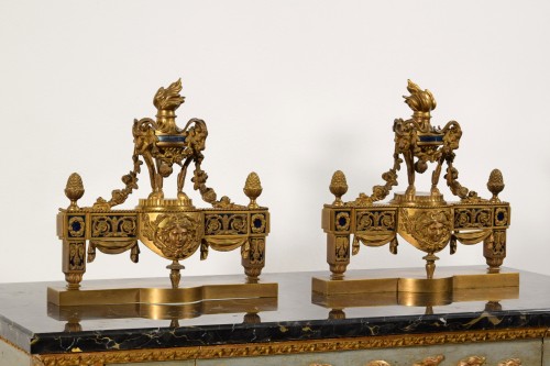 19th Century, Pair of French Gilt Bronze Fireplace Chenets - 