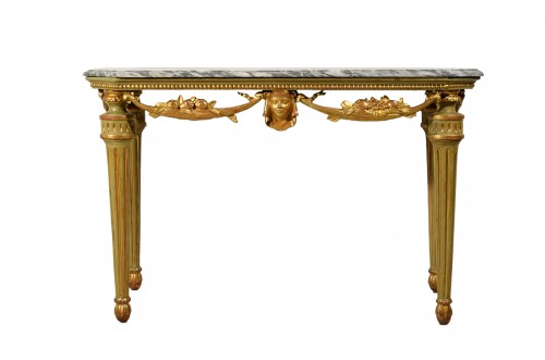 Console néoclassique en bois sculpté, laqué et doré, Italie XVIIIe siècle