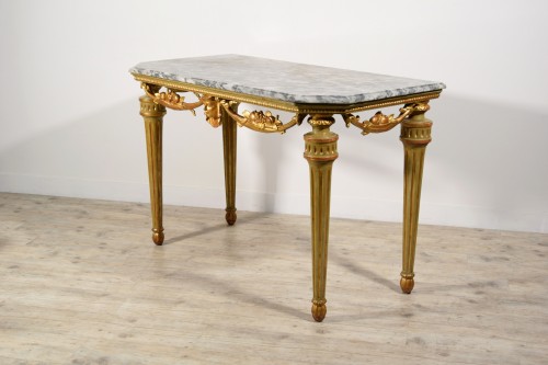 Mobilier Console - Console néoclassique en bois sculpté, laqué et doré, Italie XVIIIe siècle