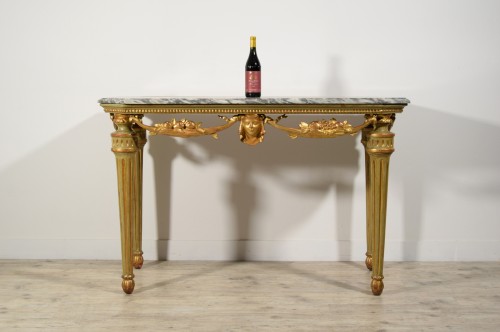 XVIIIe siècle - Console néoclassique en bois sculpté, laqué et doré, Italie XVIIIe siècle