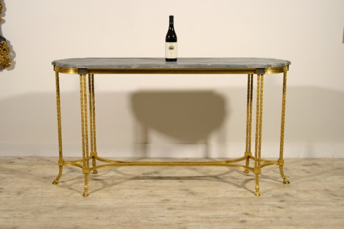 Antiquités - Centre console table in gilded bronze, Maison Bagues, France, 20th century