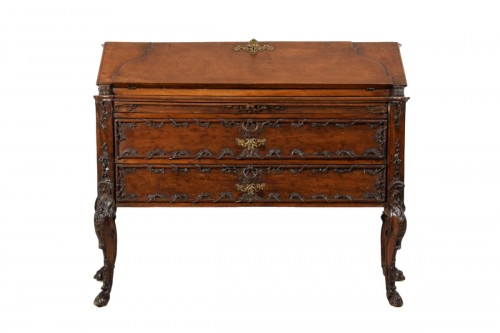 18th Century, Louis XIV Carved Walnut Wood Drop-leaf Cabinet 