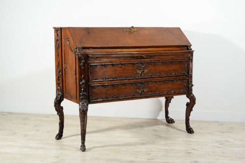 18th century - 18th Century, Louis XIV Carved Walnut Wood Drop-leaf Cabinet 