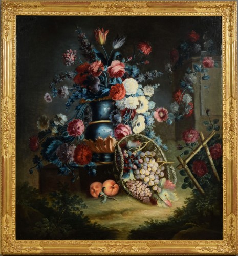 Nature morte aux fleurs et fruits - Michele Antonio Rapous (1733-1819) - Tableaux et dessins Style Louis XV