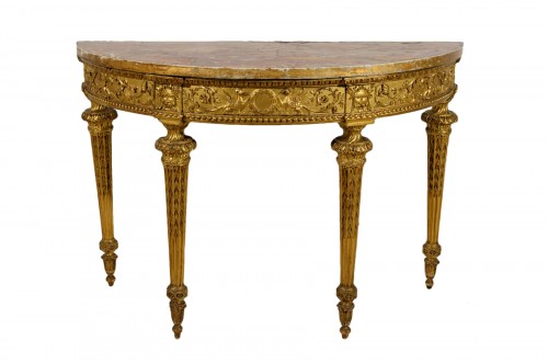 Console néoclassique en demi-lune en bois sculpté et doré, Italie fin XVIIIe siècle