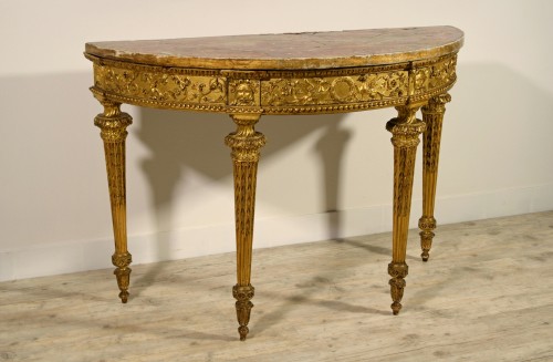 Furniture  - 18th Century, Italian Neoclassical Carved Giltwood Demi-lune Console