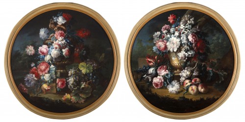 18Th century, Italian Pair Still Life with Flowers by Michele Antonio Rapos