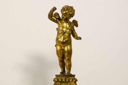 Antiquités - Paire de chenets en bronze finement ciselé et doré, Venise XIXe siècle