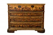 Commode baroque en bois laqué avec figures orientales, Italie début du XVIIIe siècle