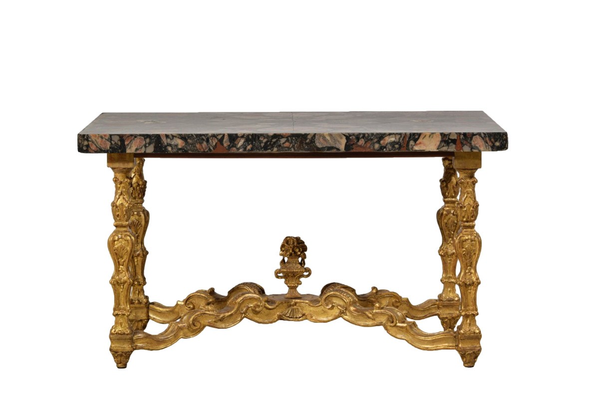 Italian Coffee Table with 18th Century Marble Top and Carved Giltwood ...