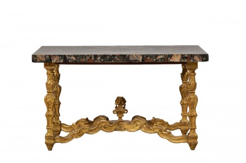 Italian Coffee Table with 18th Century Marble Top and Carved Giltwood base