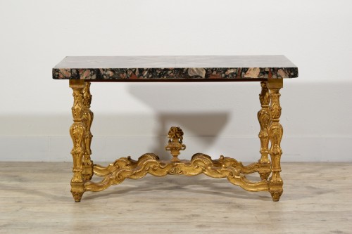 Furniture  - Italian Coffee Table with 18th Century Marble Top and Carved Giltwood base