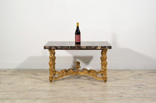 Italian Coffee Table with 18th Century Marble Top and Carved Giltwood base - 