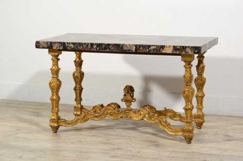  - Italian Coffee Table with 18th Century Marble Top and Carved Giltwood base