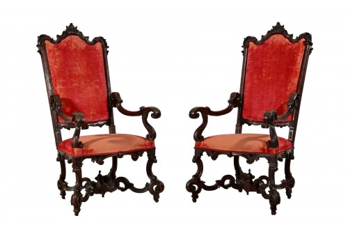 19th Century Pair of Large Venetian wood armchairs