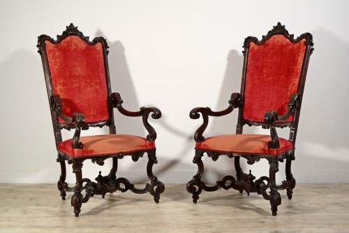Paire de grands fauteuils - Italie Venise XIXe siècle - Sièges Style 