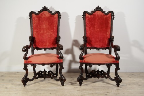 Seating  - 19th Century Pair of Large Venetian wood armchairs