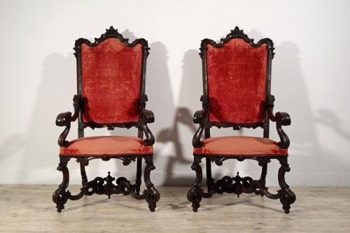 19th Century Pair of Large Venetian wood armchairs - 