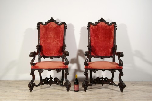 19th Century Pair of Large Venetian wood armchairs - 