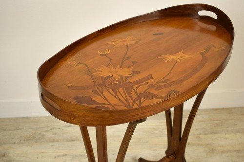 19th century - Emile Gallé (1846-1904) - Coffee table in finely inlaid wood