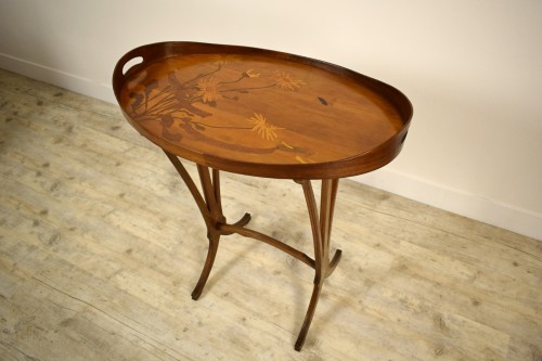 Antiquités - Emile Gallé (1846-1904) - Coffee table in finely inlaid wood