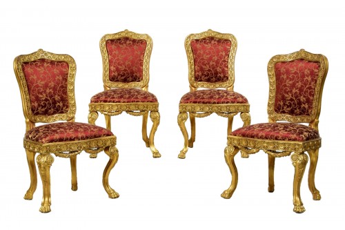18th Century Four Italian Baroque Carved giltwood Chairs