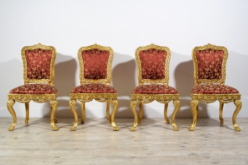 Seating  - 18th Century Four Italian Baroque Carved giltwood Chairs