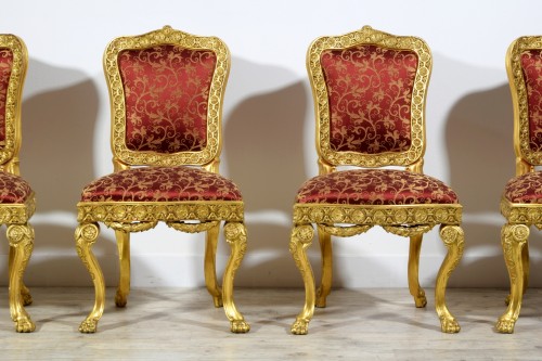 Louis XIV - Quatre chaises baroques en bois sculpté et doré, Rome milieu du XVIIIe siècle