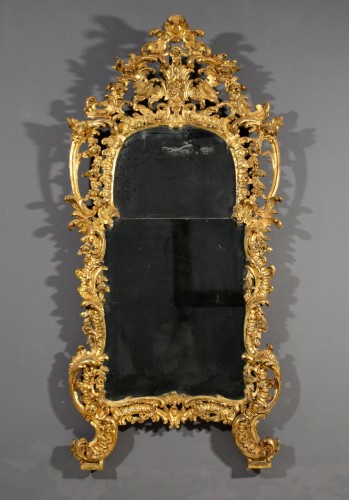 Mirrors, Trumeau  - 18th century Italian Barocchetto Handcarved Giltwood Mirror 