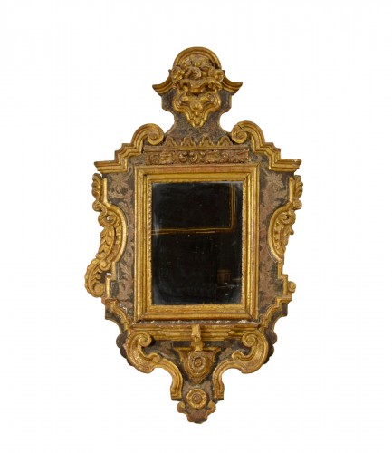 17th Century Italian Hand Carved Lacquered, Silver and Giltwood Mirror