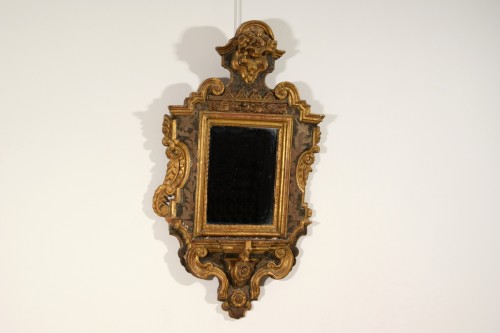 Miroir baroque en bois sculpté, laqué doré et argenté, Italie fin du XVIIe siècle - Miroirs, Trumeaux Style Louis XIV