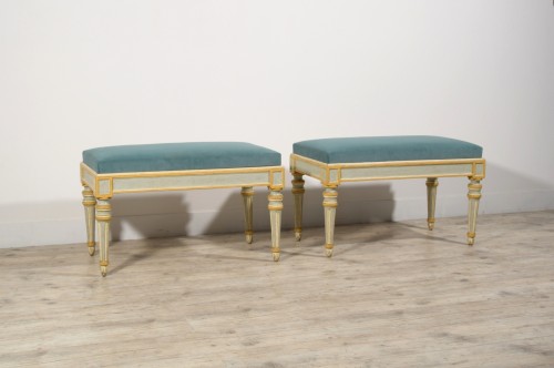 Antiquités - 18th Century, Italian Neoclassical Six Lacquered Wood Benches 
