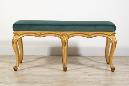 Sièges Canapé & Mobilier de Salon - Banc en bois sculpté, laqué et doré, Italie XVIIIe siècle
