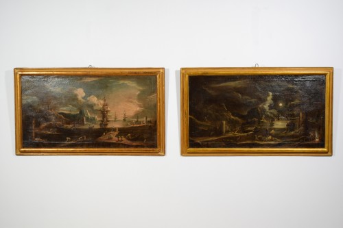 Tableaux et dessins Tableaux XVIIIe siècle - Paire de Marines, Italie début du XVIIIe siècle
