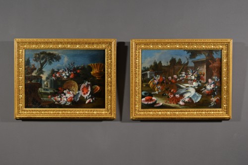 Paire de natures mortes, attribuées à  Francesco Lavagna XVIIIe siècle - Tableaux et dessins Style 