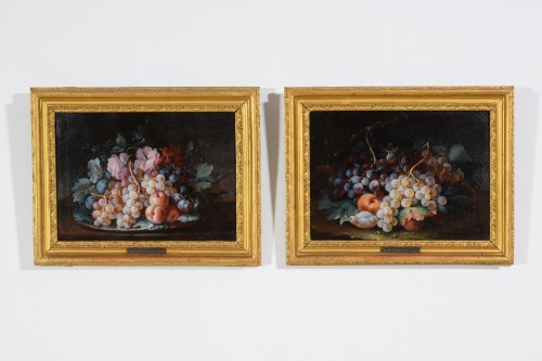 Paire de Natures mortes, Michel Antoine Rapos XVIIIe siècle - Tableaux et dessins Style Louis XV