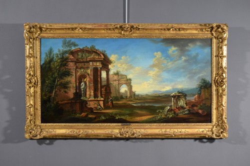 Tableaux et dessins Tableaux XVIIIe siècle - Paysage avec ruines, école française de la fin du XVIIIe siècle