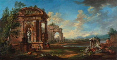 Paysage avec ruines, école française de la fin du XVIIIe siècle - Brozzetti Antichità