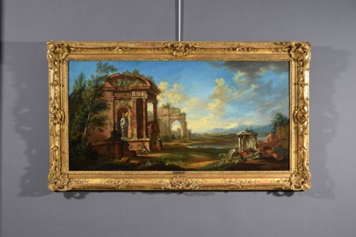 XVIIIe siècle - Paysage avec ruines, école française de la fin du XVIIIe siècle