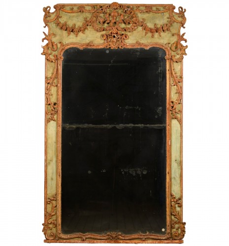 Grand miroir baroque italien du XVIIIe siècle en bois et pastiglia laqué